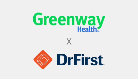 Greenway Health and Dr. First logos on a gray background