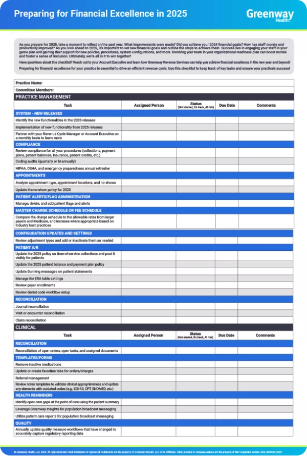 image of the preparing for financial excellence checklist