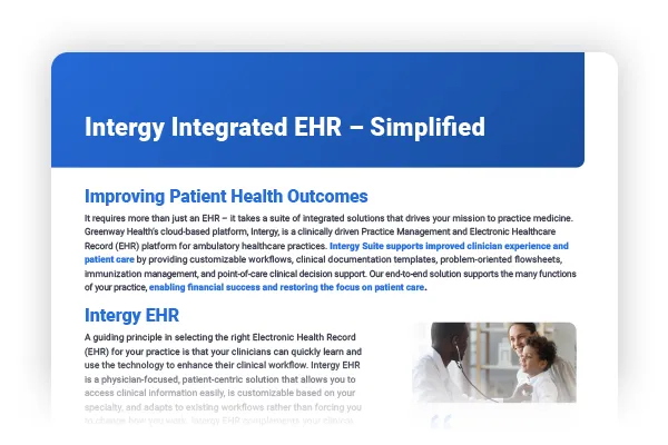 image of a brochure about the Intergy Integrated EHR - Simplified