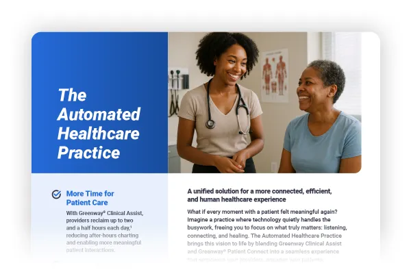 the top of a document with Automated Healthcare Practice in the left corner with an image of 2 black women, one is a doctor and the other a patient
