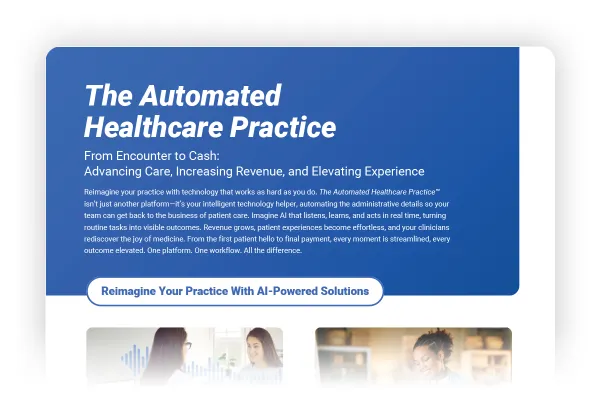top half of a document with a blue box that says THE AUTOMATED HEALTHCARE PRACTICE