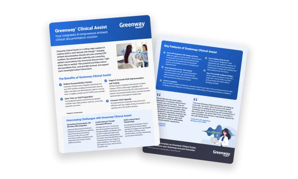 image of 2 pages of a brochure in blue, white and gray, with pcitures