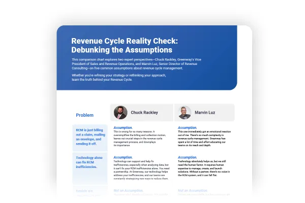 top half of a document with a blue box that says Revenue Cycle Reality Check: Debunking the Assumptions
