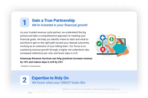 preview image of an infographic with the top section named Gain a True Partnership, with an image of a person, a computer and checkmarks with money symbols of