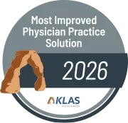 badge for the KLAS most improved physician practice solution 2026 