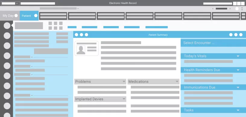 Greenway Intergy electronic health records dashboard. Illustration.