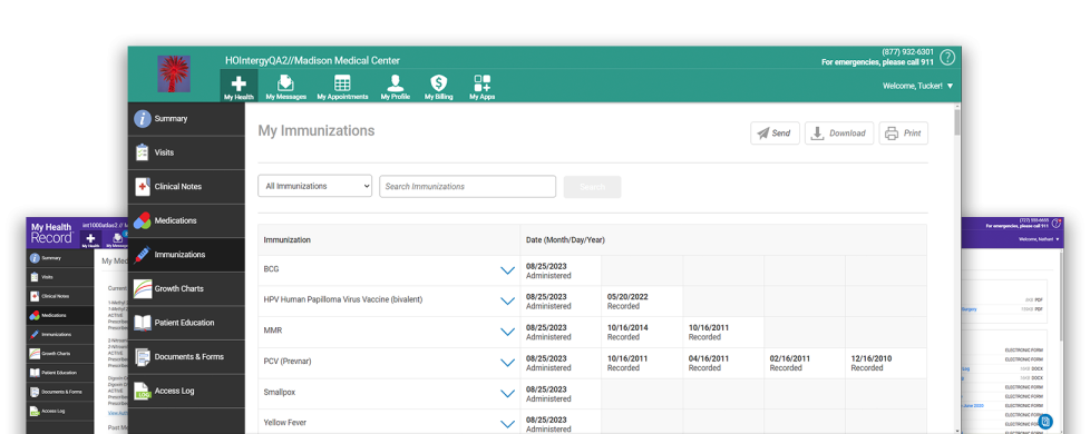 Screenshots of Patient Portal software
