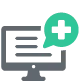 Computer icon with a medical sign in a speech bubble