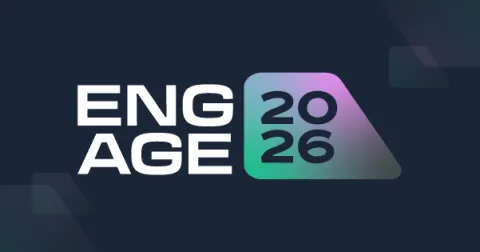 a dark blue background with the word ENGAGE and a shape with 2026 in it