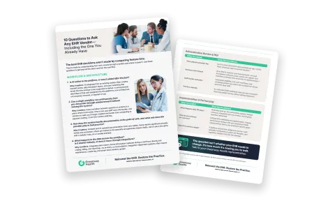 2 pages of a PDF document checklist for questions to ask an EHR vendor