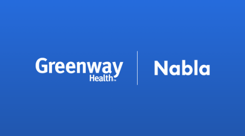 greenway health and Nabla logo on blue background