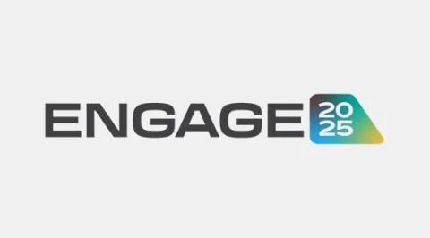 a logo that says Engage in dark text with a multicolor shape with 2025 printed in it