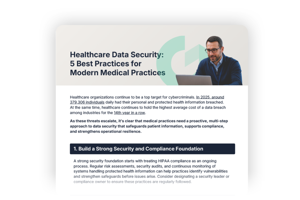 top half of a resource title Healthcare Data Security: 5 Best Practices